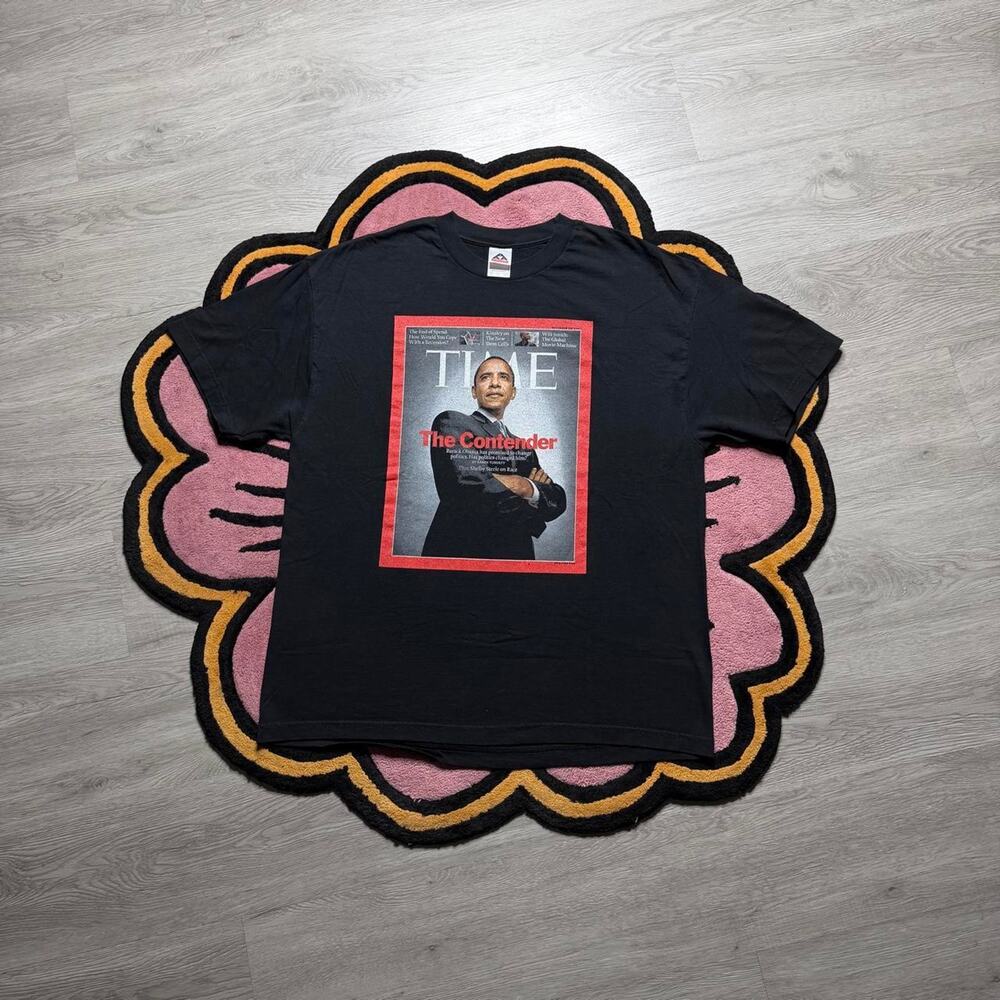 Vintage Y2K Barack Obama Time Magazine Double Sided Graphic T-shirt XL Black